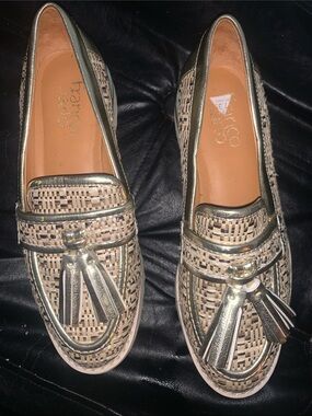 Franco Sarto Gold Metallic Woven Tassel Loafers